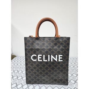 CELINE Triomphe Vertical Cabas Small Canvas Shoulder Bag Brown